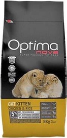 Kuiv kassitoit Optima Nova Cat Kitten Chicken & Rice, kanaliha/riis, 8 kg