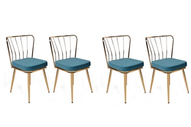Ēdamistabas krēsls Kalune Design Yýldýz 929 974NMB1623, spīdīga, zila/zelta, 42 cm x 43 cm x 82 cm, 4 gab.