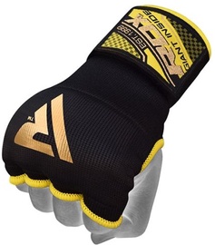Boksa iekšējie cimdi RDX Inner Gloves With Wrist Strap HYP-ISB, melna/dzeltena, M