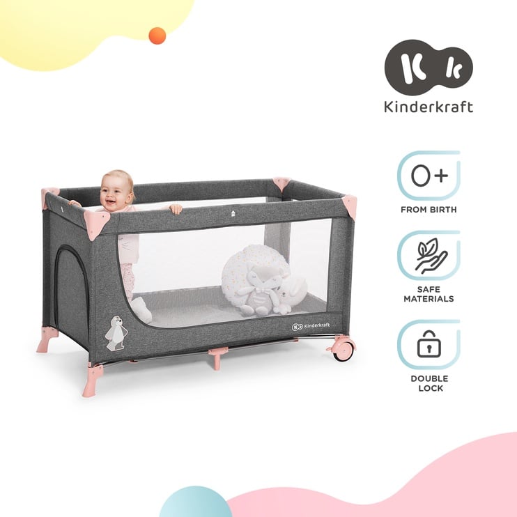 Kelioninė lovytė KinderKraft Joy, rožinė