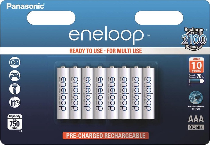Baterijas Panasonic eneloop, AAA, 1.2 V, 8 gab.