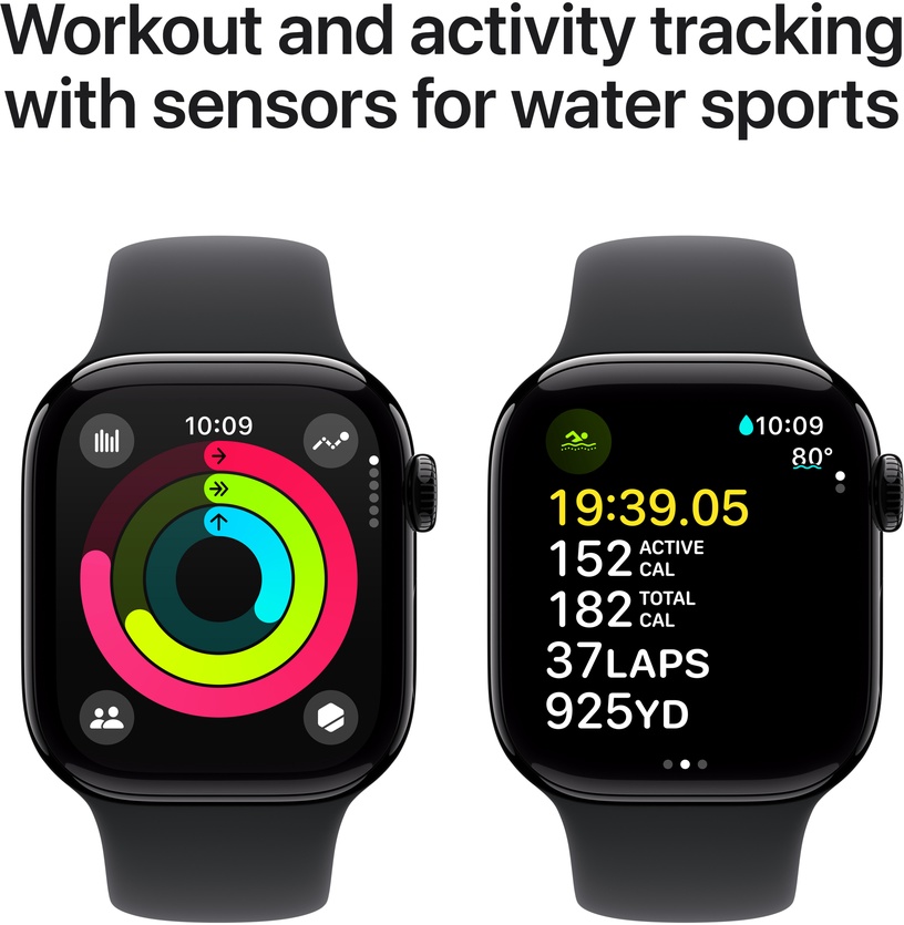 Viedais pulkstenis Apple Watch Series 10 GPS 42mm Jet Case Black Sport Band S/M, black aluminium