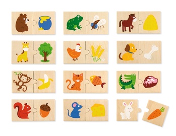 Koka puzle VIGA Animal Feeding Puzzle Set 51607, daudzkrāsaina