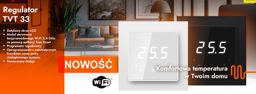 Программируемый термостат отопления Thermoval TVT 33 WiFi W, встраивается в стену, белый, 8.4 см, 5 - 60 °С