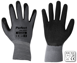 Рабочие перчатки устойчивый к порезам Bradas Perfect Grip RWPGGY10, для взрослых, полиэстер/латекс, черный/серый, 10, 6 шт.