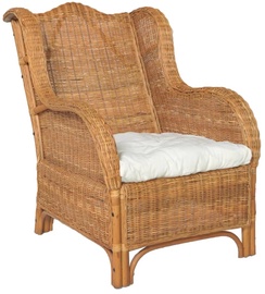 Dārza krēsls VLX Natural Rattan With Cushion, gaiši brūna/krēmkrāsa, 82 cm x 66 cm x 92 cm