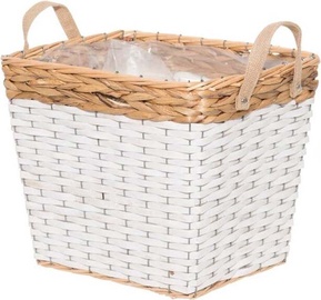 Ziedu kaste 4Living Sonya Flower Basket 029687, plastmasa/koks/džuta, 34 cm x 27 cm, brūna/balta