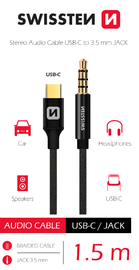 Adapter Swissten Textile Audio USB Type-C, 3.5 mm, 1.5 m, must