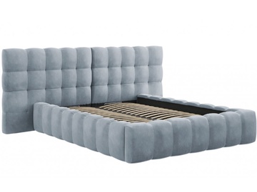 Gulta divvietīga Micadoni Home Mamaia Velvet Double Headboard, 140 x 200 cm, gaiši zila, bez matrača, ar režģi