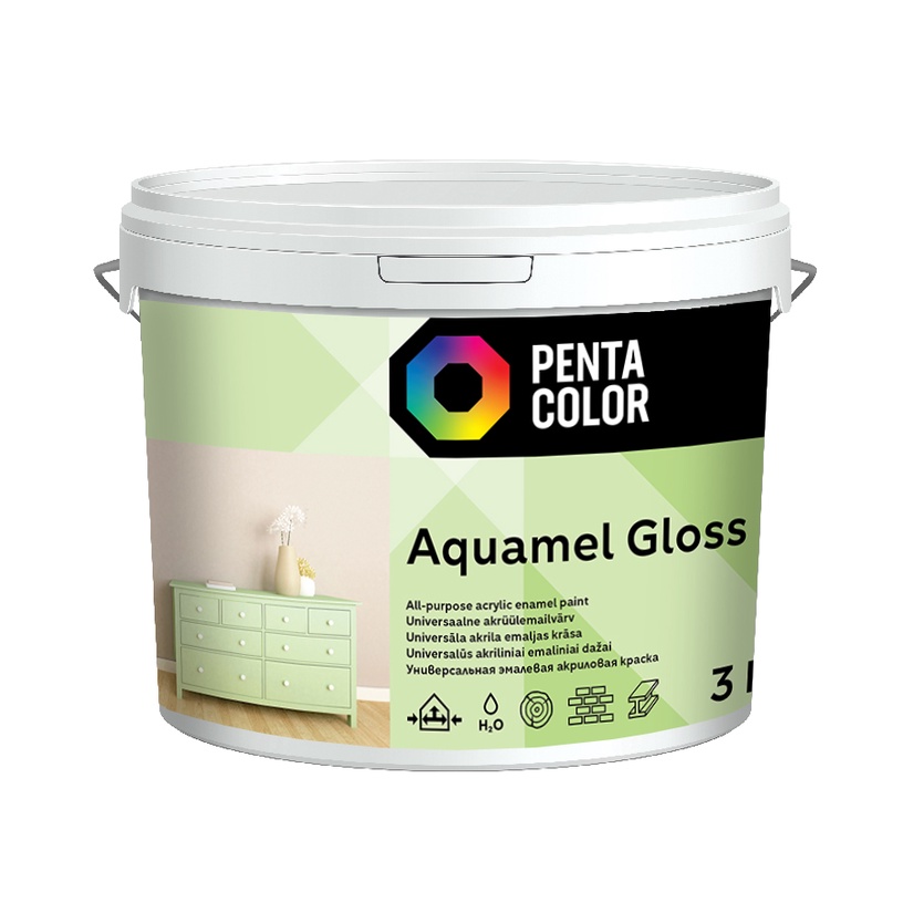Emailvärv, universaalsed Pentacolor Aquamel, läikiv, 3 kg, valge