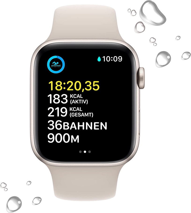 Nutikell Apple Watch SE GPS + Cellular (2nd Gen) 44mm Starlight Aluminium Case with Starlight Sport Band - Regular, hele pruun