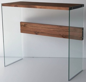 Konsolinis staliukas Kalune Design Niagara, skaidrus/riešuto, 37 cm x 91 cm x 80 cm