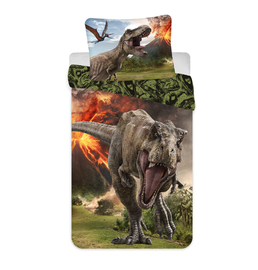 Voodipesukomplekt lastele Jerry Fabrics Jurassic World Volcano, pruun/roheline/oranž, 140 x 200 cm