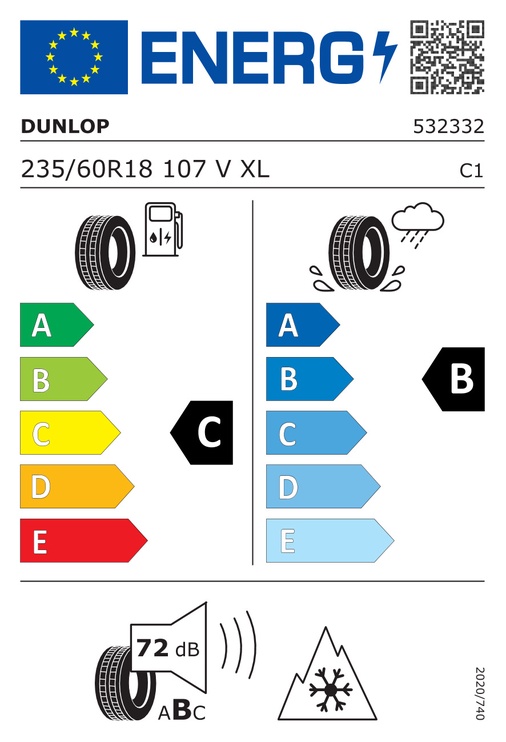 Ziemas riepa Dunlop SP Winter Sport 5 SUV 235/60/R18, 107-V-240 km/h, XL, C, B, 72 dB