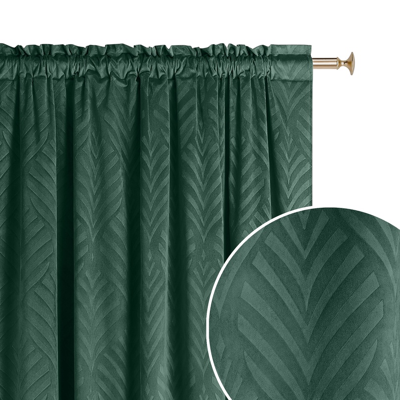 Nakts aizkari Room99 Leafly, tumši zaļa, 140 cm x 250 cm