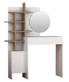 Kosmētikas galds Kalune Design Mup, balta/ozola, 105 cm x 35 cm x 151 cm, with mirror
