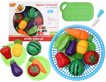 Rotaļu virtuves piederumi, augļu un dārzeņu griešanas komplekts Smily Play Fruits & Vegetables, daudzkrāsaina