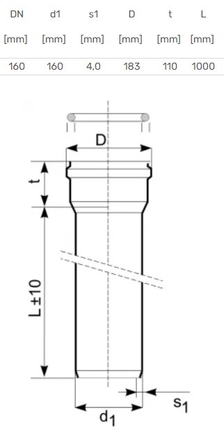 Vamzdis lauko kanalizacijai Magnaplast, 160 mm, SN4 (N), 1 m