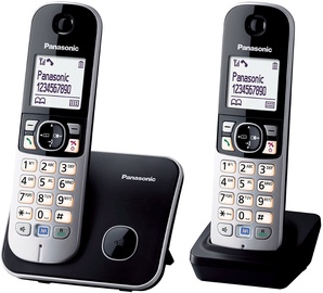 Беспроводные, стационарные телефоны Panasonic KX-TG6812PDB, серебристый/черный (поврежденная упаковка)