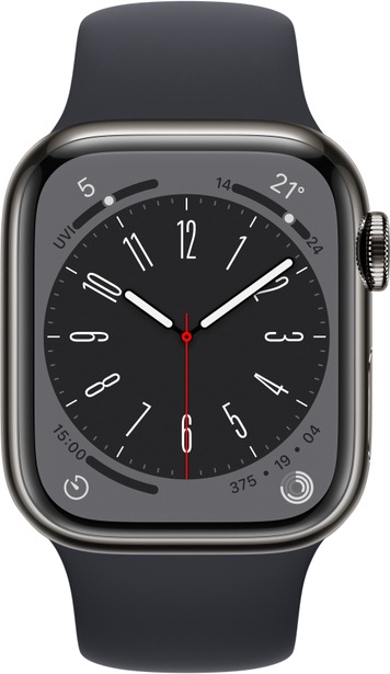 Умные часы Apple Watch Series 8 GPS + Cellular 41mm Graphite Stainless Steel Case with Midnight Sport Band - Regular, серый