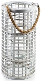 Svečturis Mondex Lantern Lucie, stikls/koks, Ø 24.5 cm, balta