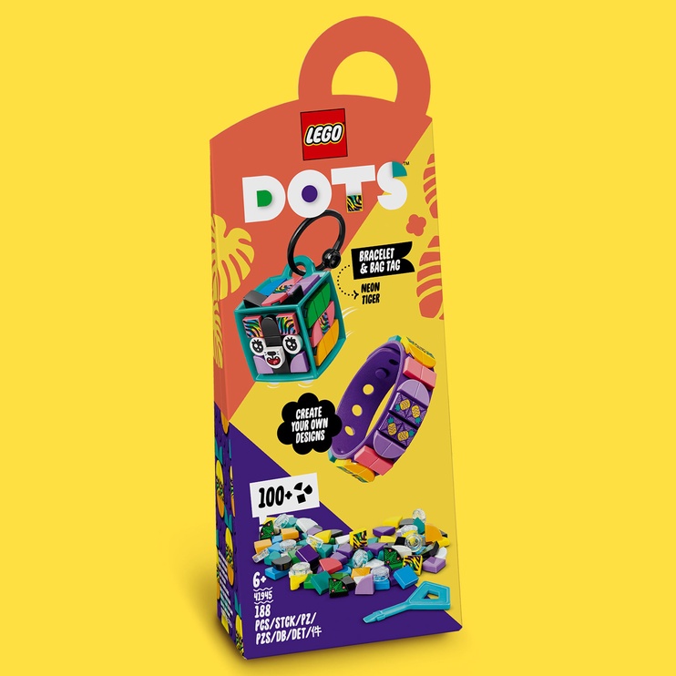 Конструктор LEGO Dots Браслет и бирка для сумки «Неоновый тигр» 41945, 188 шт.