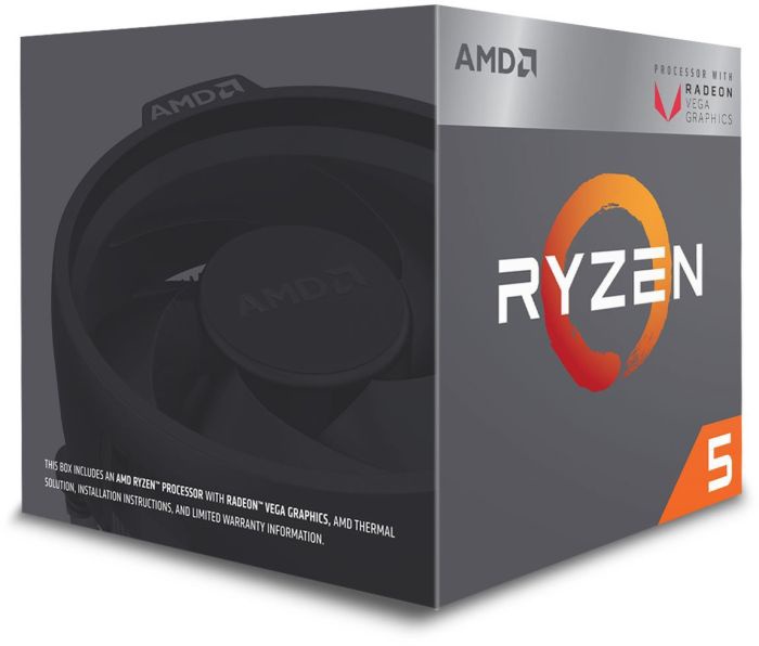 Процессор AMD AMD Ryzen 5 2400G 3.6GHz 4MB AM4 YD2400C5FBBOX, 3.6ГГц, AM4, 4МБ