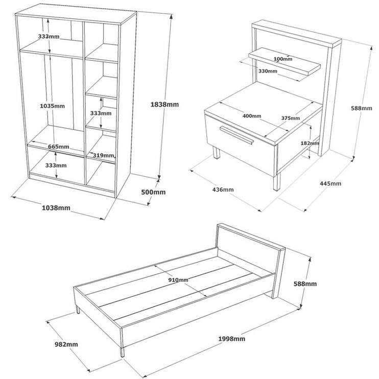 Комплект мебели для спальни Kalune Design HM10 - CG, комнатные, коричневый/серый