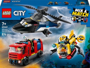 Konstruktor LEGO® City Helikopteri, tuletõrjeauto ja allveelaeva remiks 60462, 874 tk