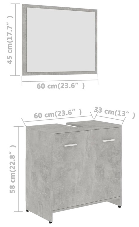 Vannitoa mööblikomplekt VLX 802583, hall, 33 cm x 60 cm x 61 cm