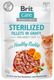 Влажный корм для кошек Brit Care Sterilised Fillets in Gravy Healthy Rabbit, крольчатина, 0.085 кг