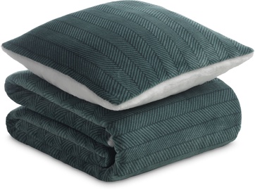 Комплект из пледа и подушки Dormeo Warm Hug Set 2022 Lines, бирюзовый, 130 см x 190 см