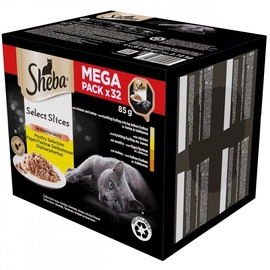 Влажный корм для кошек Sheba Select Slices Poultry Selection in Gravy, курица/индюшатина/мясо птицы, 0.085 кг, 32 шт.