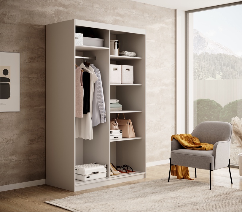 Riidekapp ADRK Delia, valge/pruunikas, 120 cm x 60 cm x 205 cm, peegliga