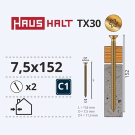 Саморез по дереву для рам Haushalt, 7.5x152 мм, 2 шт.