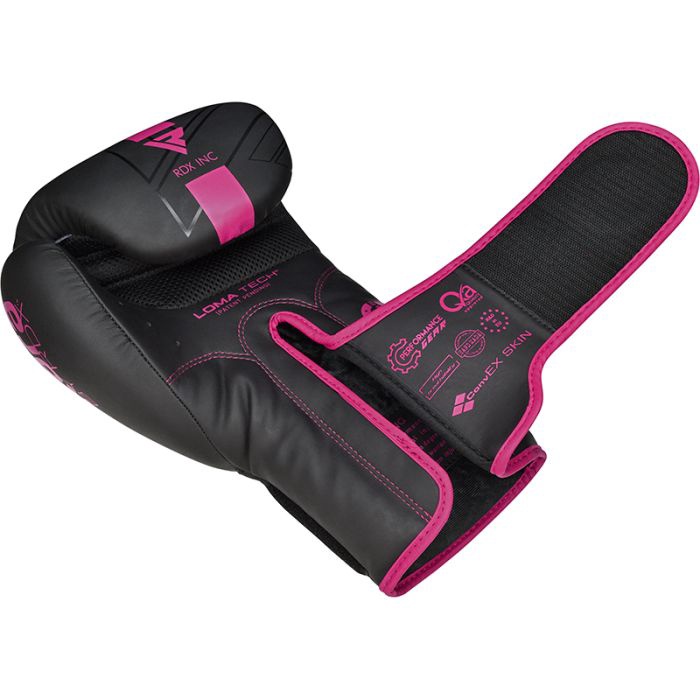 Боксерские перчатки RDX F6 Matte BGR-F6MP-12OZ, черный/розовый, 12 oz