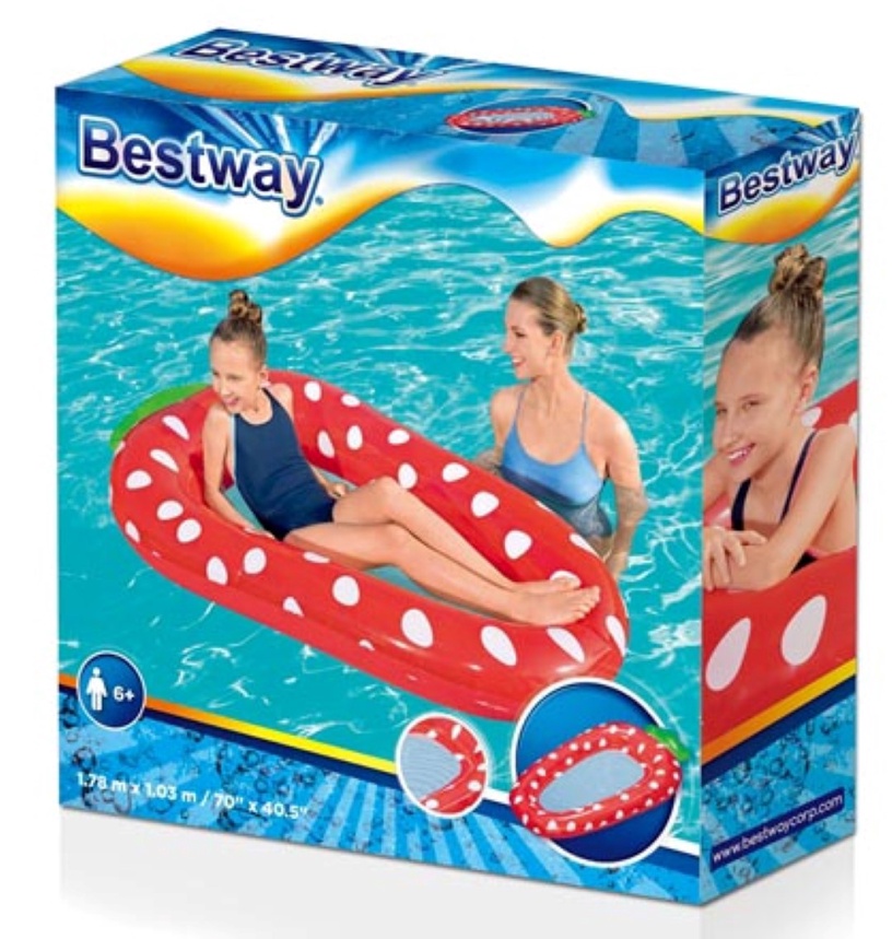 Täispuhutav rannamadrats Bestway Strawberry 43644, punane, 178 cm x 103 cm