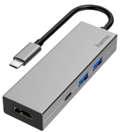 Adapteris Hama Hub Muliport 200107 USB-C, HDMI, pelēka