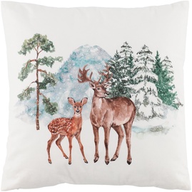 Jõulu dekoratiivne padi Winteria Snow Deers, pruun/valge/roheline, 45 cm x 45 cm