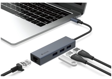 Adapteris Devia Leopard Type-C>USB 3.1 + 4 x USB 3.0, USB 3.0/USB 3.1/USB Type-C, pilka