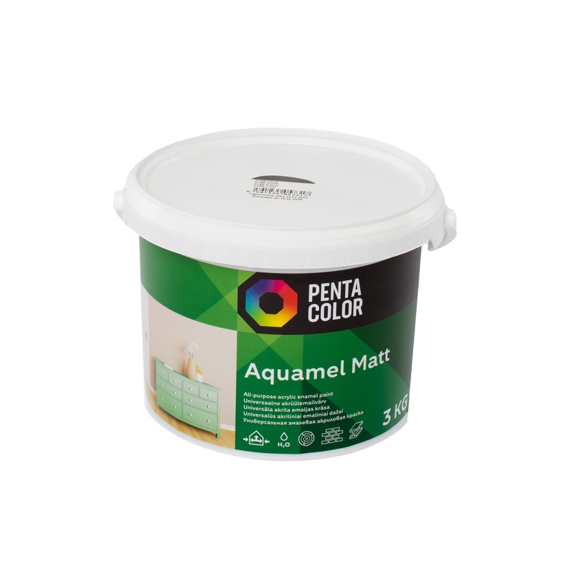 Emailvärv, universaalsed Pentacolor Aquamel, matt, 3 kg, must