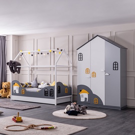 Guļamistabas mēbeļu komplekts Kalune Design Dolce Myy-3Kd, bērnistabu, balta/dzeltena/pelēka