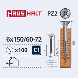 Puidukruvi Haushalt PZ3, 6 x 150 mm, valge, 100 tk