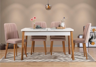 Ēdamistabas komplekts Kalune Design Santiago 0900 - 1 AB, balts/priedes/gaiši rozā