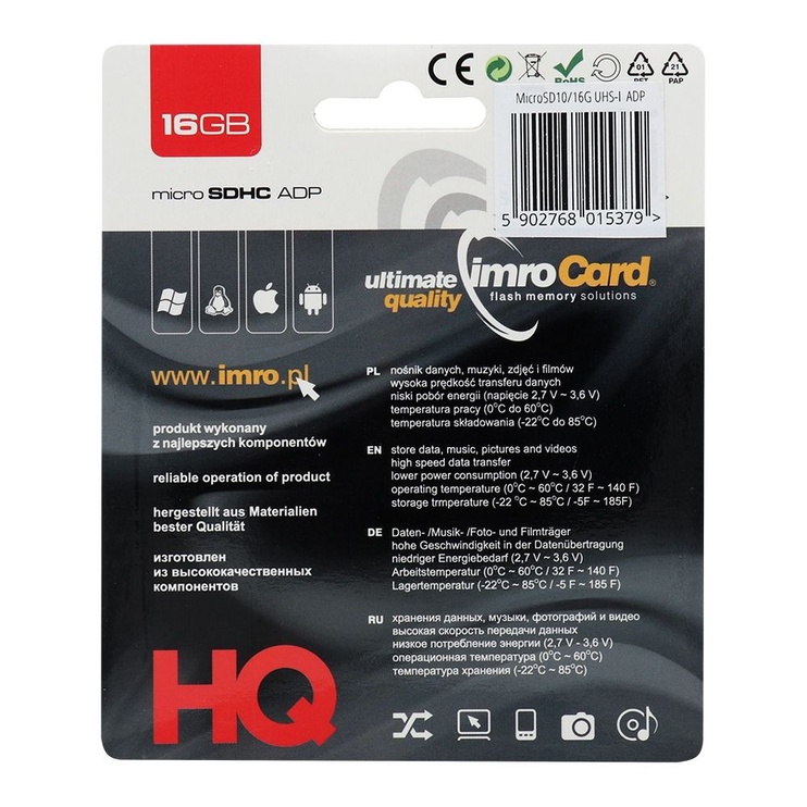 Mälukaart IMRO MicroSDHC Class 10 UHS-I, 16 GB