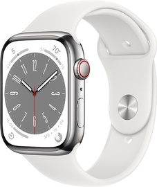 Viedais pulkstenis Apple Watch Series 8 GPS + Cellular 45mm Silver Aluminium Case with White Sport Band - Regular, sudraba