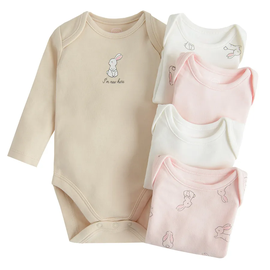 Детское боди с длинными рукавами, для девочек/для младенцев Cool Club Bunnies CUG2701943-00, белый/бежевый/светло-розовый, 80 см, 5 шт.