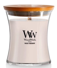 Svece, aromātiskā WoodWick Medium Sheer Tuberose, 55 - 65 h, 275 g, 120 mm x 100 mm