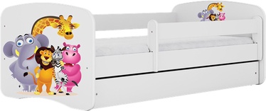 Bērnu gulta vienvietīga Kocot Kids Babydreams Zoo, balta, 144 x 80 cm, ar nodalījumu gultas veļai
