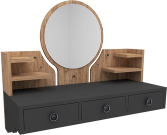 Столик-косметичка Kalune Design Polina 550ARN2759, сосновый/антрацитовый, 90 см x 36.8 см x 75 см, с зеркалом